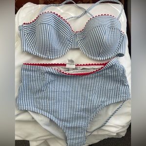 J.Crew seersucker bikini size 34D top and small bottoms.
